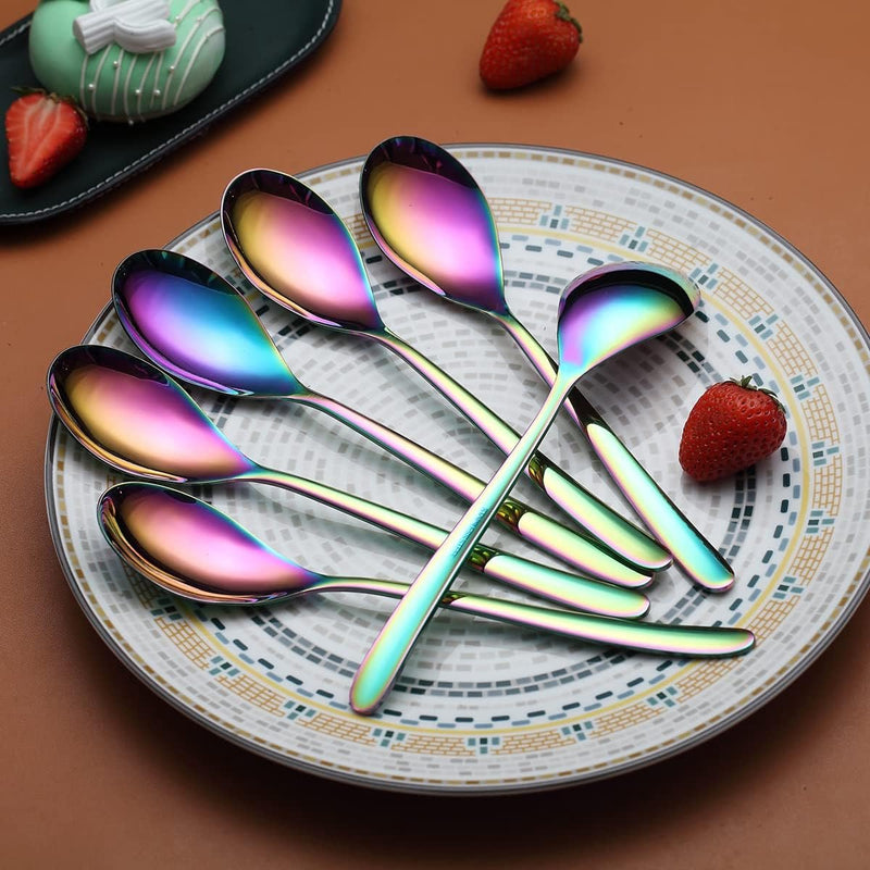 Regenboog-menulepels, 20,3 cm, roestvrij staal, titanium coating, regenboogtafellepel, soeplepel, bestekset, robuust, gemakkelijk te reinigen, dessertlepel, vaatwasmachinebestendig