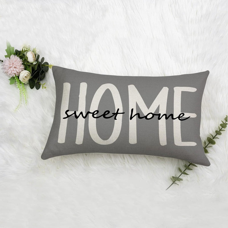 Kussensloop 30 x 50 cm, set van 4 decoratieve kussens, linnen kussenslopen, geometrisch patroon, kussenhoezen voor bank, slaapkamer, bank, grijs