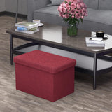 Opvouwbare zitbank, 49 x 30 x 30 cm, granaatrood, zitkubus met opbergruimte en deksel van stof met uitsparingen, zitkubus, voetensteun, opbergdoos, kist, zitkruk