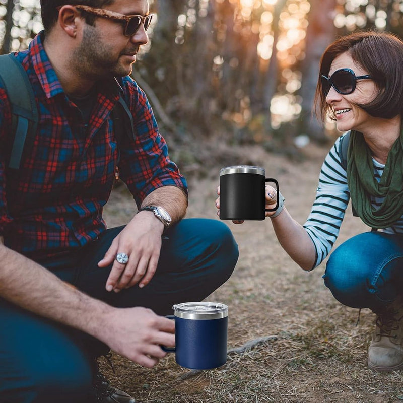 Roestvrijstalen thermosbeker met deksel, 473 ml, dubbelwandig, met handvat, lekvrij, campingbeker, reisbeker, bierpul, BPA-vrij