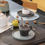 Placemat Placemat Tafellinnen Placemats voor Eetkamer Geweven Ovaal Patroon Grijs Set van 4 Vinyl Voedselveilig 45 x 30 cm Pak van 4