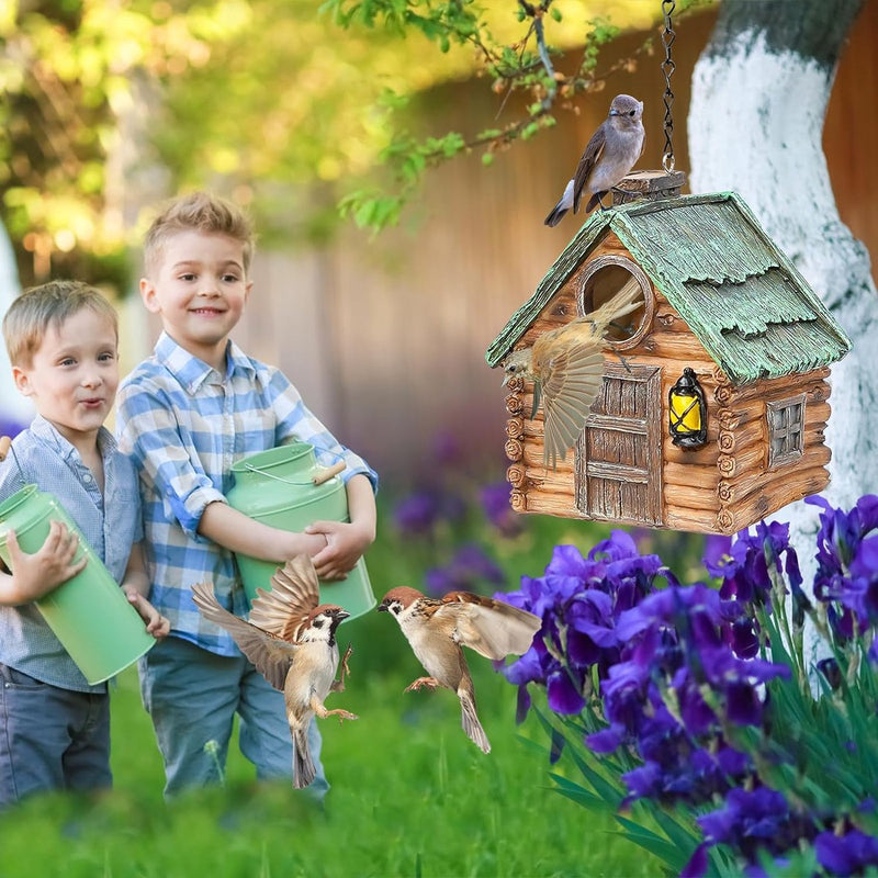 Decoratief vogelhuis, harsachtig vogelhuisje om op te hangen, buiten, vogelnestkast voor hummingbird, mezenkast met 40 mm invliegat, nesthulp, vogelhuisje voor tuin, balkon, terras (A)