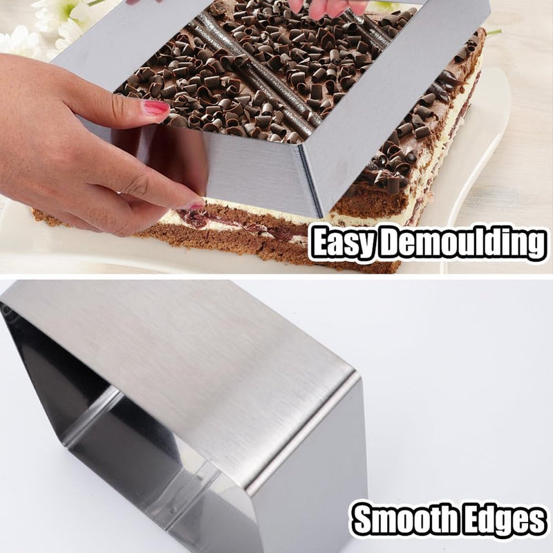 Rechthoekig bakframe, 3 stuks, taartvorm, rechthoekig, taartringset, 10/15/20 cm, roestvrij staal, bakvorm, hoekigring, hoog, 4 cm, voor meerlaagse cakes, gebak, moussecake