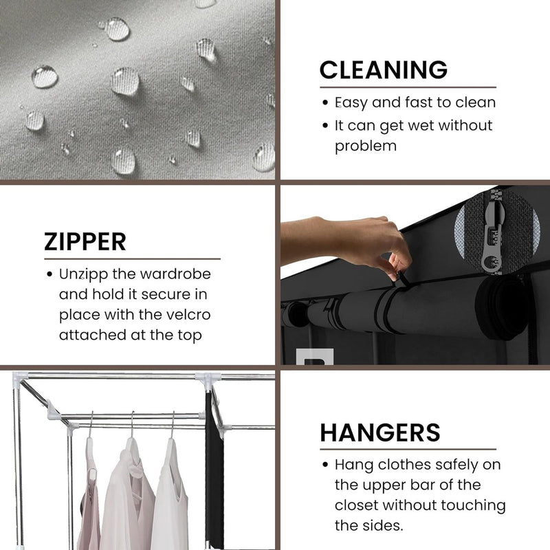 Kledingkast Draagbare stof, kledingkast voor opslag, waterdichte kledingkast, kledingopbergorganisator voor thuis, slaapkamer en woonkamer. (130x170x45cm)