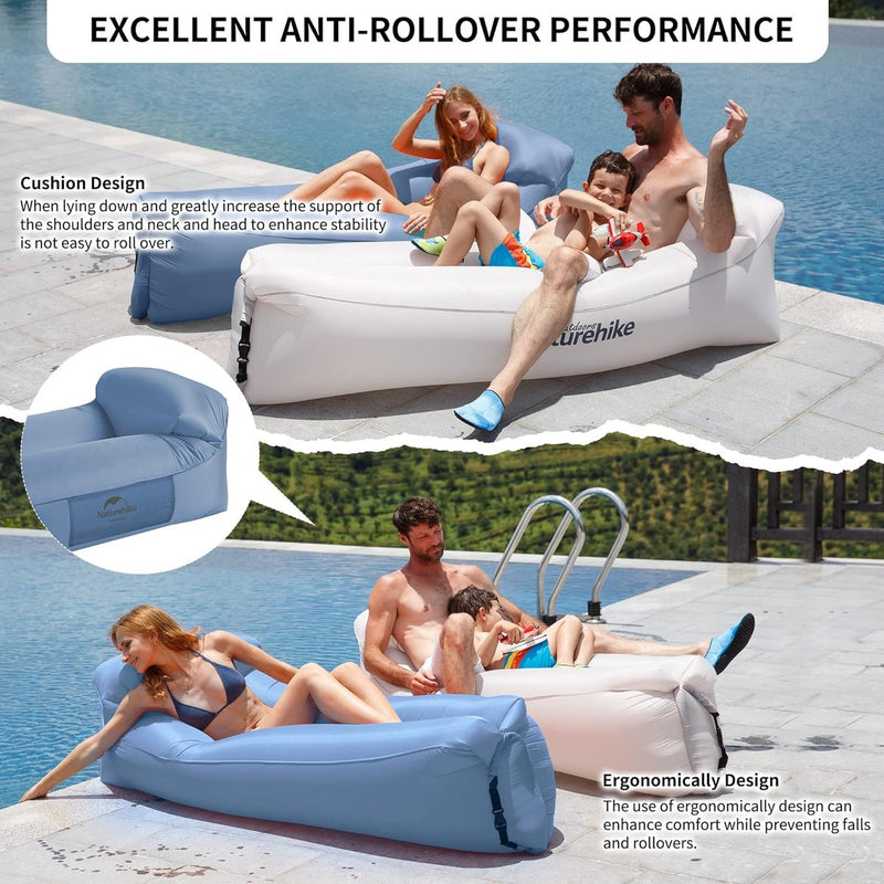 Opblaasbare ligstoel, waterdichte opblaasbare bank met draagbare rugzak, opblaasbed voor reizen, camping, zwembad (blauw)