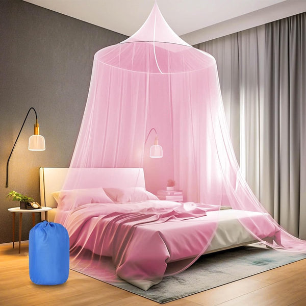 Klamboe voor tweepersoonsbed, eenpersoonsbed, groot muggennet, reis-bedhemel, fijnmazig als muggenbescherming, vliegennet, muggennet voor thuis, binnen en buiten, roze kleur