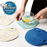 Set van 3 placemats leuk in katten dicht geweven, placemat gevlochten puur katoenen materiaal, placemats kinderen veilig en geurloos (blauw, groen, regenboogkleuren, 18 cm)