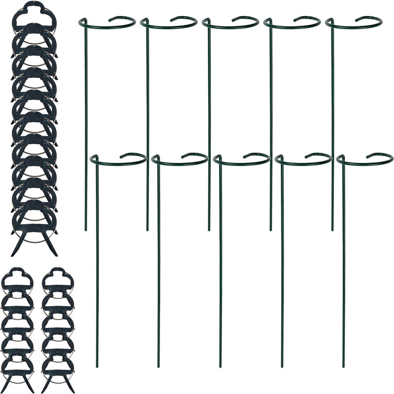 10 stuks plantenkooi steunringen planten, plantenhouders, metalen roest, plantensteunstaven voor tuin, plantensteunen met 10 plantenclips voor amaryllis orchideeën, hortensia's