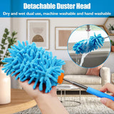 Reinigingsborstel, extra lange plumeau met 47 inch verlengstang voor reiniging, herbruikbare microvezel plumeau, plafondventilatorstofdoek voor hoge plafonds (blauw)
