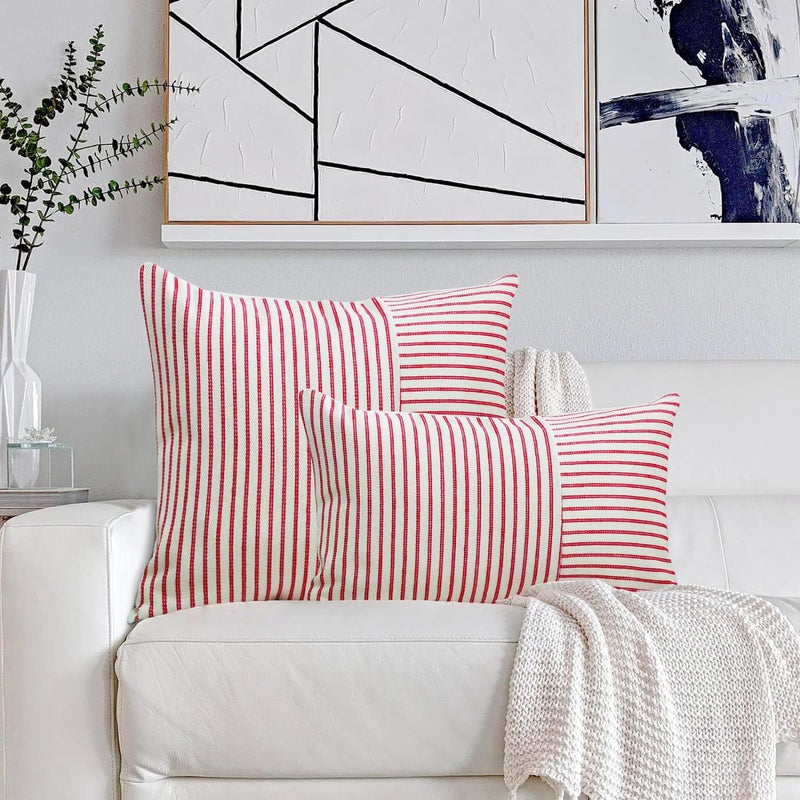Set van 2 kussenhoezen 40x40 katoenlinnen kussenhoes bankkussen strepen decoratief kussen boho decoratieve kussenhoezen decoratieve kussenhoezen voor bank woonkamer slaapkamer buitenkussen 40x40 rood