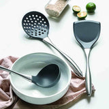 Wokspatel en pollepel, Wokaccessoires, Keukengereiset, 34cm Spatel voor Wok, Chinese Wokgereedschapset, 304 roestvrij staal (grijs)