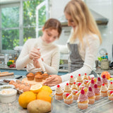 Afkoelrooster, 2 verdiepingen, roestvrij staal, taartrooster, uitkoelrooster, rechthoekig, stapelbaar, bakrooster, koelrooster voor koekjes, brood en pizza, opvouwbaar en stapelbaar,