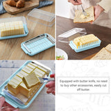 Boterdoos, roestvrijstalen botersnijder snijapparaat, 2 in 1 botersnijcontainer met transparant deksel boterkaasdoos voor het bewaren van kaas voor keukenkoeling (blauw)