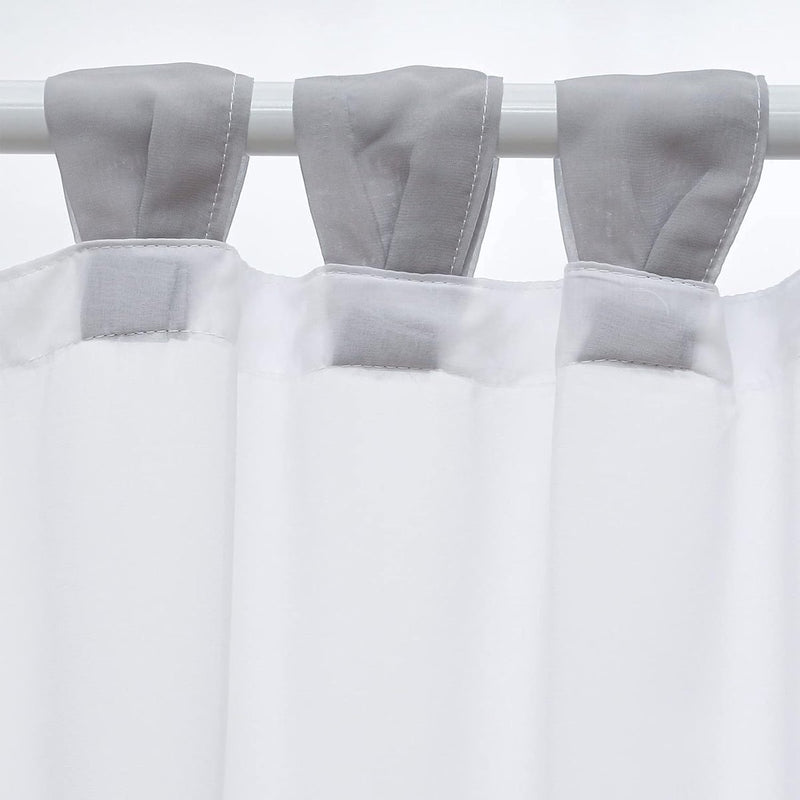 Vitrage, voile, bistrogordijn met lussen, transparant gordijn, modern, raamgordijn, gaas, voor keuken en woonkamer, landhuis (h x b) 60 x 90 cm, grijze rand)