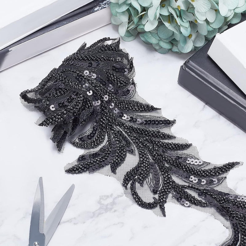 1 yard parel-kant, zwarte pailletten, kantband, applicatie, pijlvorm, netranden, voor kleding, gordijn, dans, rok, versieringen, doe-het-zelf naaien, knutselen, woondecoratie, accessoires