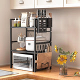 Magnetronrek, metaal, uitbreidbaar magnetronrek, 3-traps magnetronrek, magnetronrek, magnetronrek, magnetronorganizer, keukenrek met 6 haken, zwart