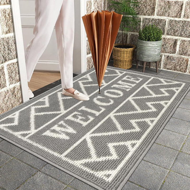 Deurmat voor binnen, 50 x 80 cm, grijs, antislip wasbare vuilvangmat, waterabsorberende deurmat, vuilvangertapijt voor entree, voordeur, terras, hal