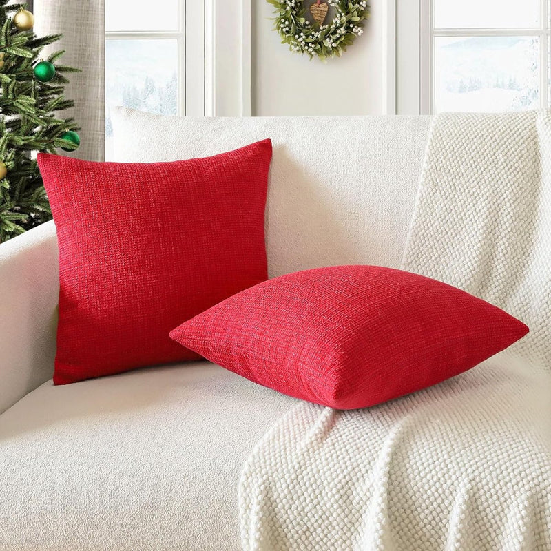 Set van 2 kussenslopen, effen, linnenlook, kussenslopen, moderne sierkussens, voor bank, slaapkamer, thuis, decoratie, 40 x 40 cm, rood