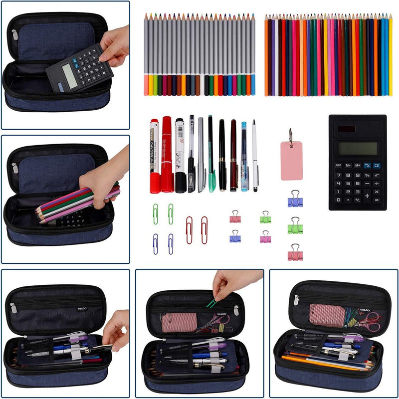 Etui Grote capaciteit Etui Make-up Tas Briefpapier Organizer voor Studenten School Kantoor Donkerblauw