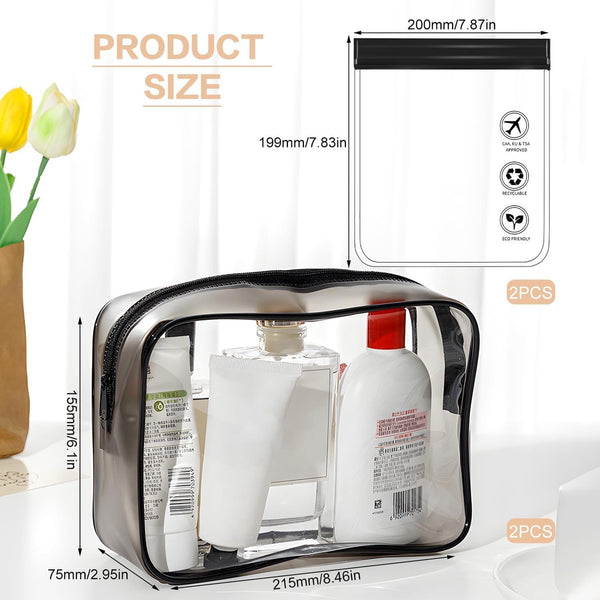 Handbagage, vloeistoffen, toilettas, transparant, waterdichte tas met ritssluiting, vliegtuig, reizen, cosmeticatas, transparant, toilettas voor het vervoer van vloeistoffen (4 stuks), transparant