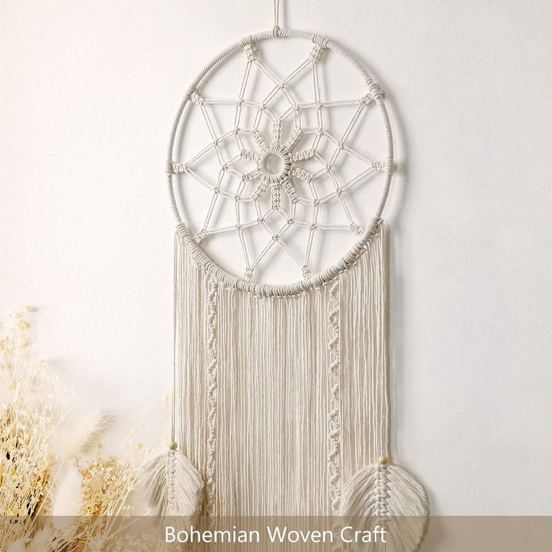 Macrame Dromenvanger Muurbehang Geweven Veren Muurbehang Handgemaakte Dromenvanger Boho Kwasten Decoratie Home Decor Ornament Ambachtelijk Cadeau voor Slaapkamer Woonkamer