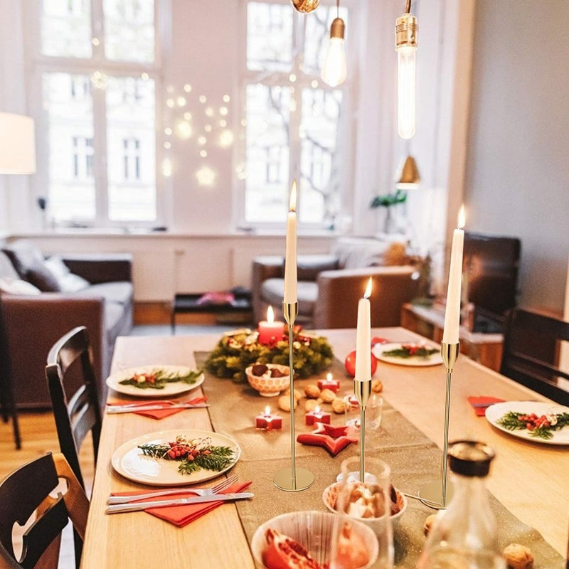 Kaarshouder, kaarshouder, gouden kaarslicht taper kaars, decoratieve kaarshouder van hoog metaal voor feest, bruiloft, diner, kerstdecoratie, 3 stuks