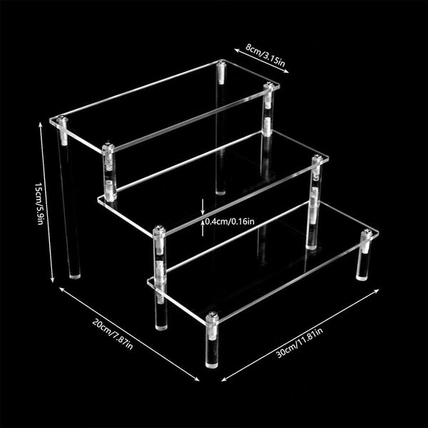 Acryl displaystandaard, 3 niveaus, transparant acryl riser display, rek, standaard, acryl organizer, standaard voor poppen, cosmetica, dessertdisplay, 30 x 20 x 15 cm (3-traps transparant