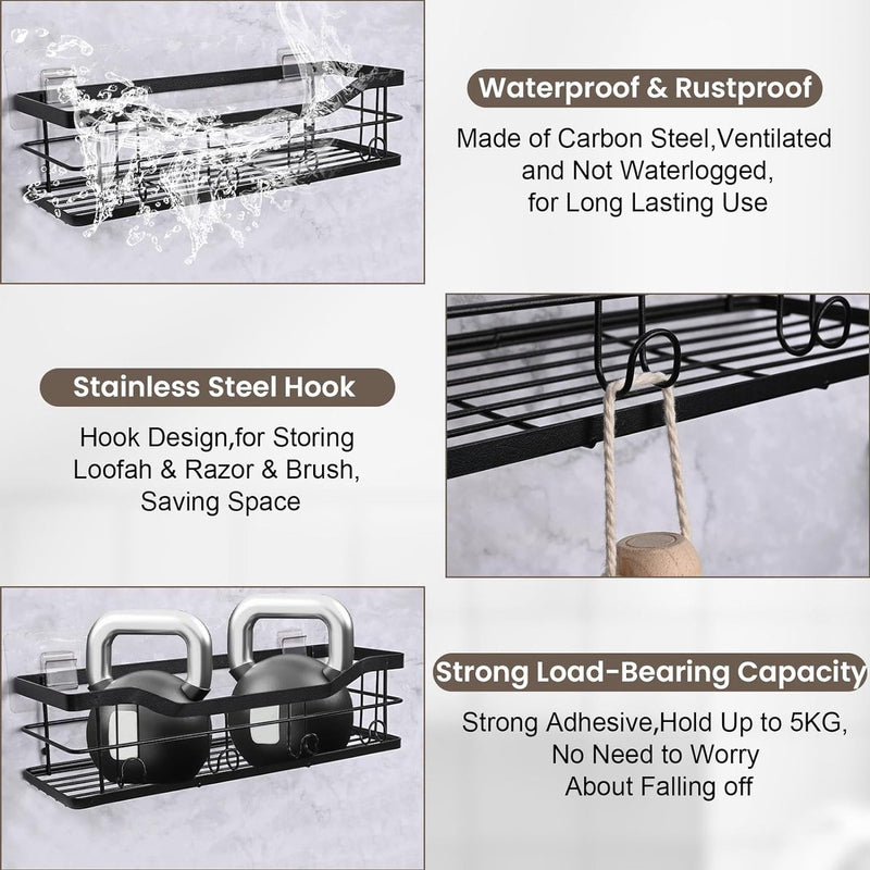 3 stuks doucheplank zonder boren, badkamerorganizer, lijm, zonder boren, shampoohouder voor douche met zeephouder, roestvrijstalen organizer voor badkamer, woonkamer, keuken