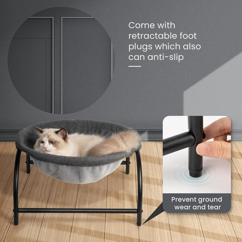 Winterkattenhangmat, 43×43×24cm, ademend en volledig wasbaar, vrijstaand kattenslaapbed - eenvoudige montage huisdierbed voor kat/kleine hond, grijs