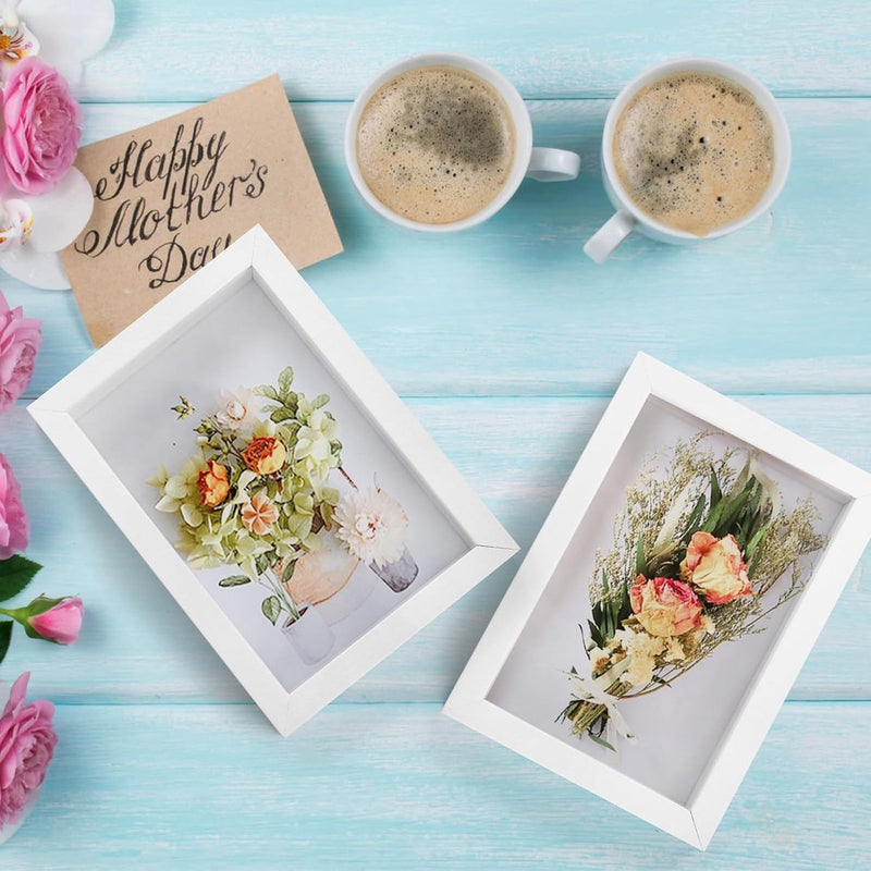 6 stuks schaduwdozen van 17 x 12 cm, kleine houten lijsten, 3 cm diepe fotolijsten voor gedroogde bloemen, doe-het-zelf knutselen, memorabilia, medailles en foto's, wit