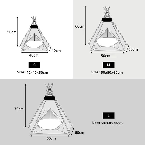 Tipi tent voor huisdieren, kattentent van katoenen linnen, hondentent, afneembaar en wasbaar, huisdierentent met kussen, huisdiertent, wegklappen, meubels, 60 x 60 x 70 cm
