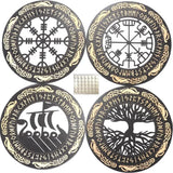 Vikingdecoratie Scandinavische mythologie runen kompas levensboom wanddecoratie hout woonkamer woning home wanddecoratie, geel, 4 stuks