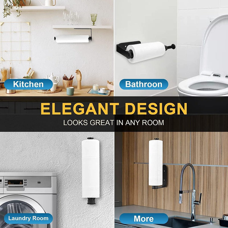 Keukenrolhouder met dempingseffect, keukenrolhouder zonder boren zwart, hangend sterk zelfklevende keukenpapierhouder voor keuken en badkamer, beide verkrijgbaar met lijm en schroeven.