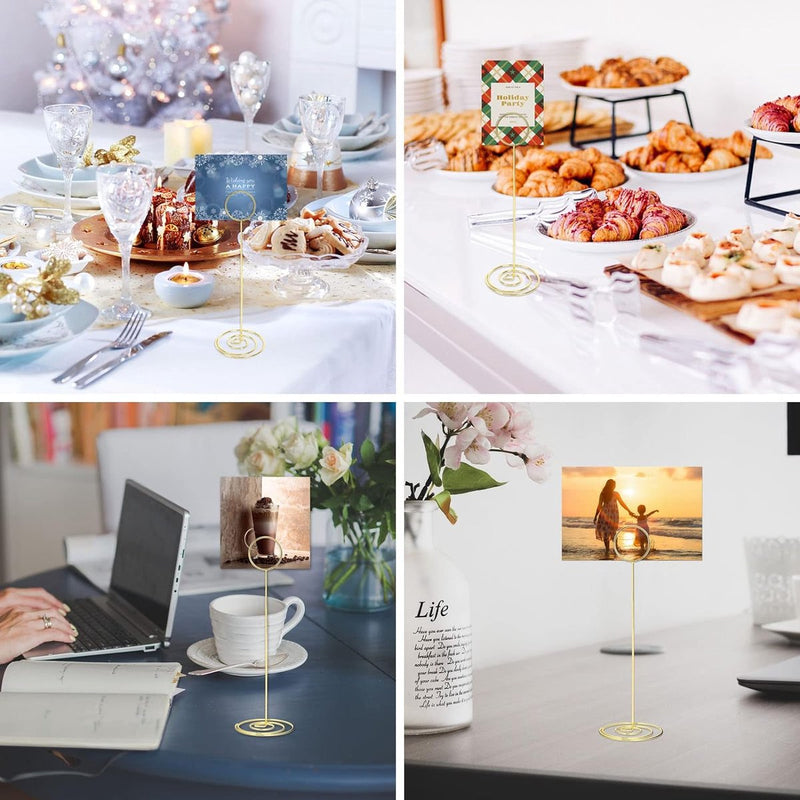 12 stuks metalen tafelkaarthouders, 22 cm hoog, fotohouders, kaarthouder, tafelnummerhouder voor bruiloften, plaatskaarthouder, memohouder voor restaurant, tafel, feest (goud)