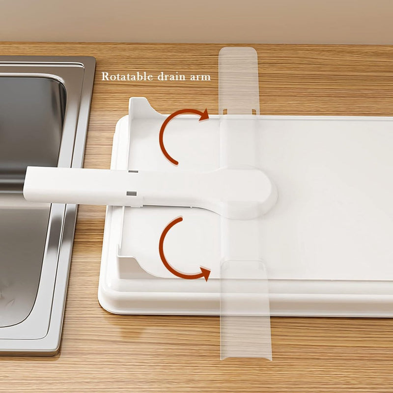 Afdruiprek Opvouwbare Afdruiprek met Druppelbord 2 Niveaus Afdruiprek met Gebruiksvoorwerphouder, Snijplankhouder Metalen Afdruiprek voor aanrecht (wit)