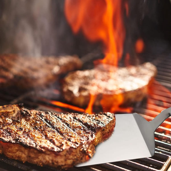Spatel metalen spatel grillspatel massief roestvrij staal spatel met houten handvat voor braadpannen, grill, pannenkoeken, BBQ 28,3 cm