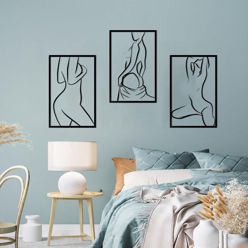3 stuks metalen wanddecoratie minimalistische abstracte vrouwen muurkunst enkele lijntekening zwarte kunst vrouwelijke moderne wanddecoratie voor slaapkamer keuken badkamer