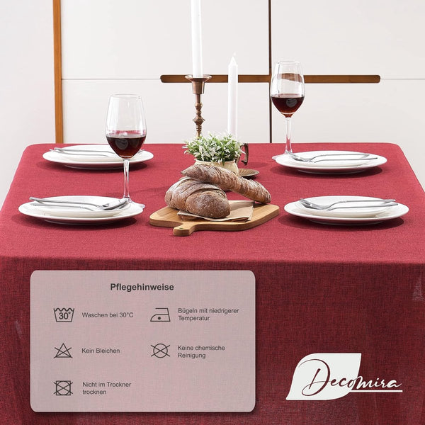 Tafelkleed waterafstotend linnenlook | vlekbescherming, afwasbaar | tuintafelkleed buiten, tafelkleed eettafel | rood - 90 x 90 cm