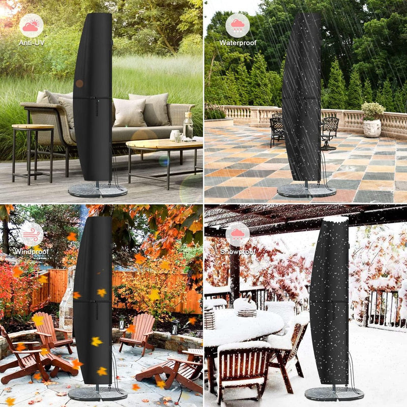 Parasolbeschermhoes, grote vrijdragende parasolhoes met paal, beschermhoes voor parasols, 4-5 m vrijdragende parasolhoes, waterdicht, winddicht, sneeuwbestendig en uv-bestendig, 280 x 40/81/50 cm