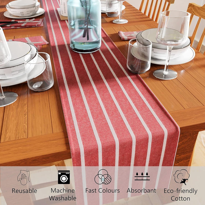Tafelloper voor 8-zits om te eten - Roma Red Stripes - Groot 40 x 150 cm, milieuvriendelijk katoen, decoratief, zelfgeweven doek voor feest, restaurant - wasmachinebestendig