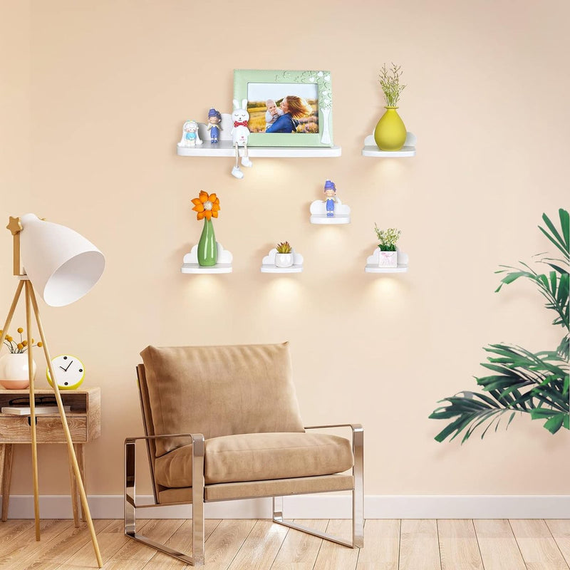 Wandrek, zwevend rek, 3-delige set, hangend, creatief voor slaapkamer, woonkamer, keuken en hal, wolken, wandplank, kleine afmetingen, wolken, wit
