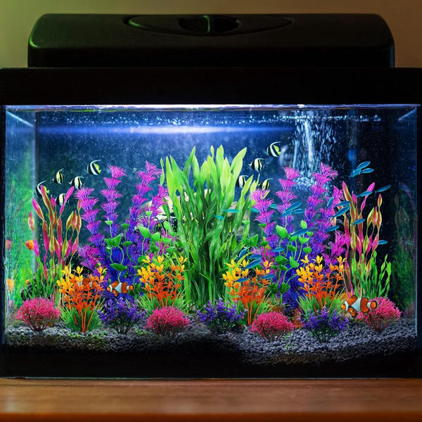 Pakket met 20 kleurrijke kunstplanten, aquariumdecoratie, terrariumplantdecoratie, voor aquaria, visaquariumdecoratieplant
