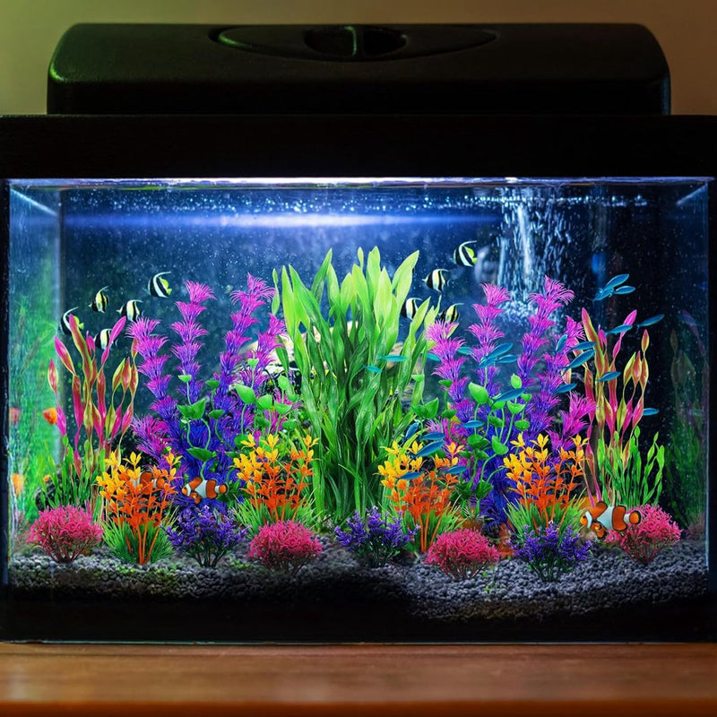 Pakket met 20 kleurrijke kunstplanten, aquariumdecoratie, terrariumplantdecoratie, voor aquaria, visaquariumdecoratieplant