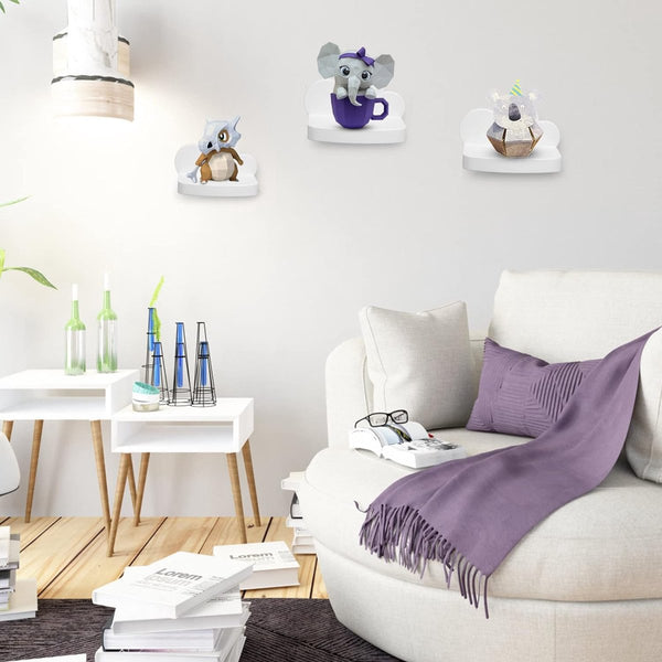 Wandrek, zwevend rek, 3-delige set, hangend, creatief voor slaapkamer, woonkamer, keuken en hal, wolken, wandplank, kleine afmetingen, wolken, wit
