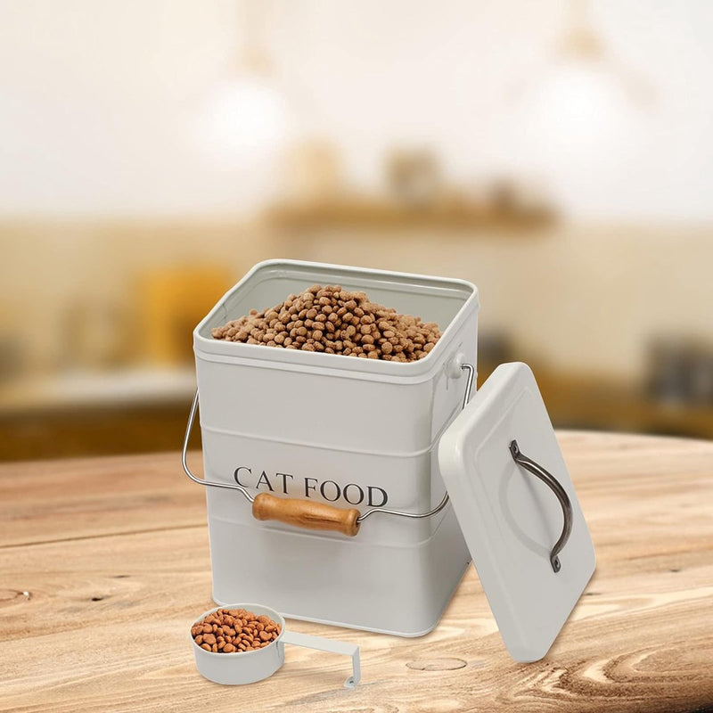 Kattenvoer bewaarpot, met deksel en lepel, kattenvoercontainer, droogvoercontainer, voorraadpot-wit