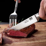 Steakbestek, 4-delig, steakvork, steakmes, roestvrij staal, gepolijst, lemmeten voor thuis en restaurant, geschenkverpakking, Duits roestvrij staal steakbestek 4-delig, 12 cm