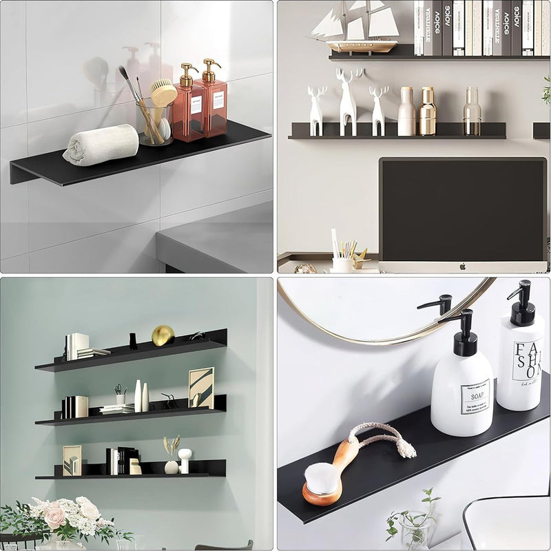 Set van 2 doucheplanken, zonder boren, doucheplank, zelfklevend douchemandje, roestvrij, doucheplankorganizer, metaal, kleine wandplank, douchemandje, badkamer, zwart