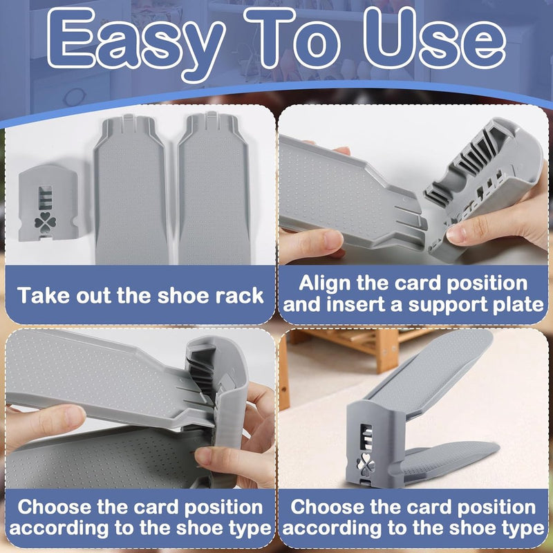 10 stuks verstelbare schoenenrekken, schoenenhouderset, 3 in hoogte verstelbaar, afneembaar, ruimtebesparend, antislip, kunststof (grijs)