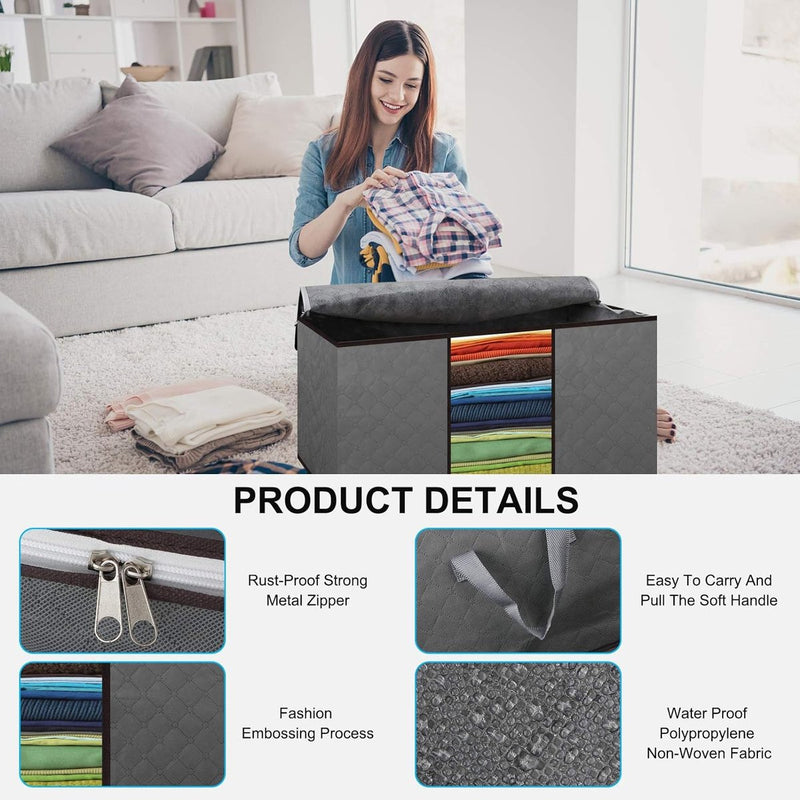 4-delige kledingopbergtas, 90 liter, organisator met grote capaciteit voor kleding, dekbedden, dekens, beddengoed met ritssluiting en transparant venster, dikke en ademende stof