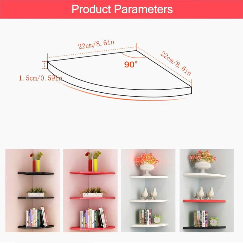 Moderne hoekwandplank, wandgemonteerde opbergplank, houten zwevende boekenplanken, waaiervormige muurverdeler, displayplank voor slaapkamer, woonkamer, woondecoratie, 3 stuks (wit)